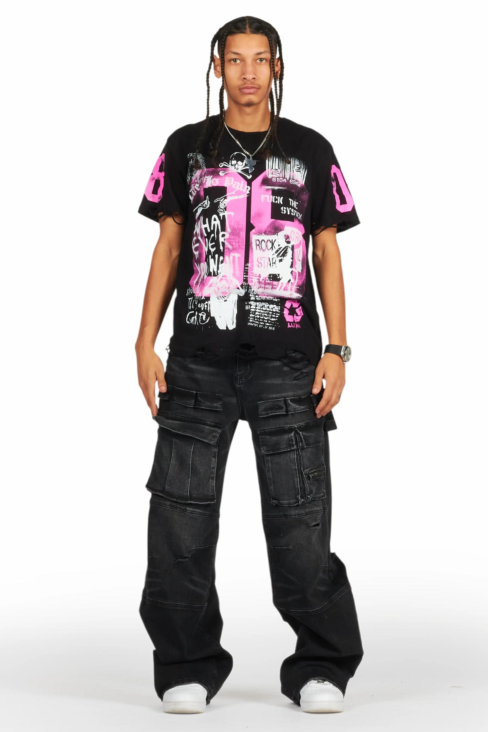 Grill Black/Pink Graphic Oversized T-Shirt Male Product Image