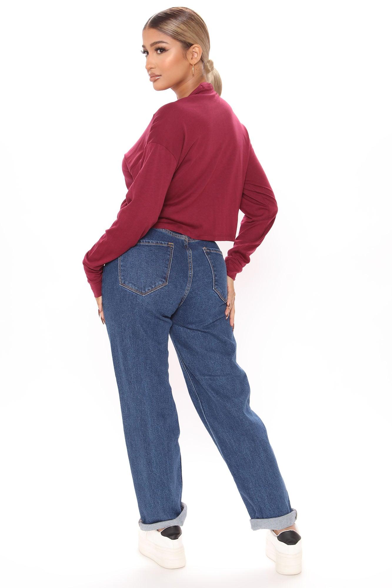 Leslie Long Sleeve Cropped Tee - Wine Product Image