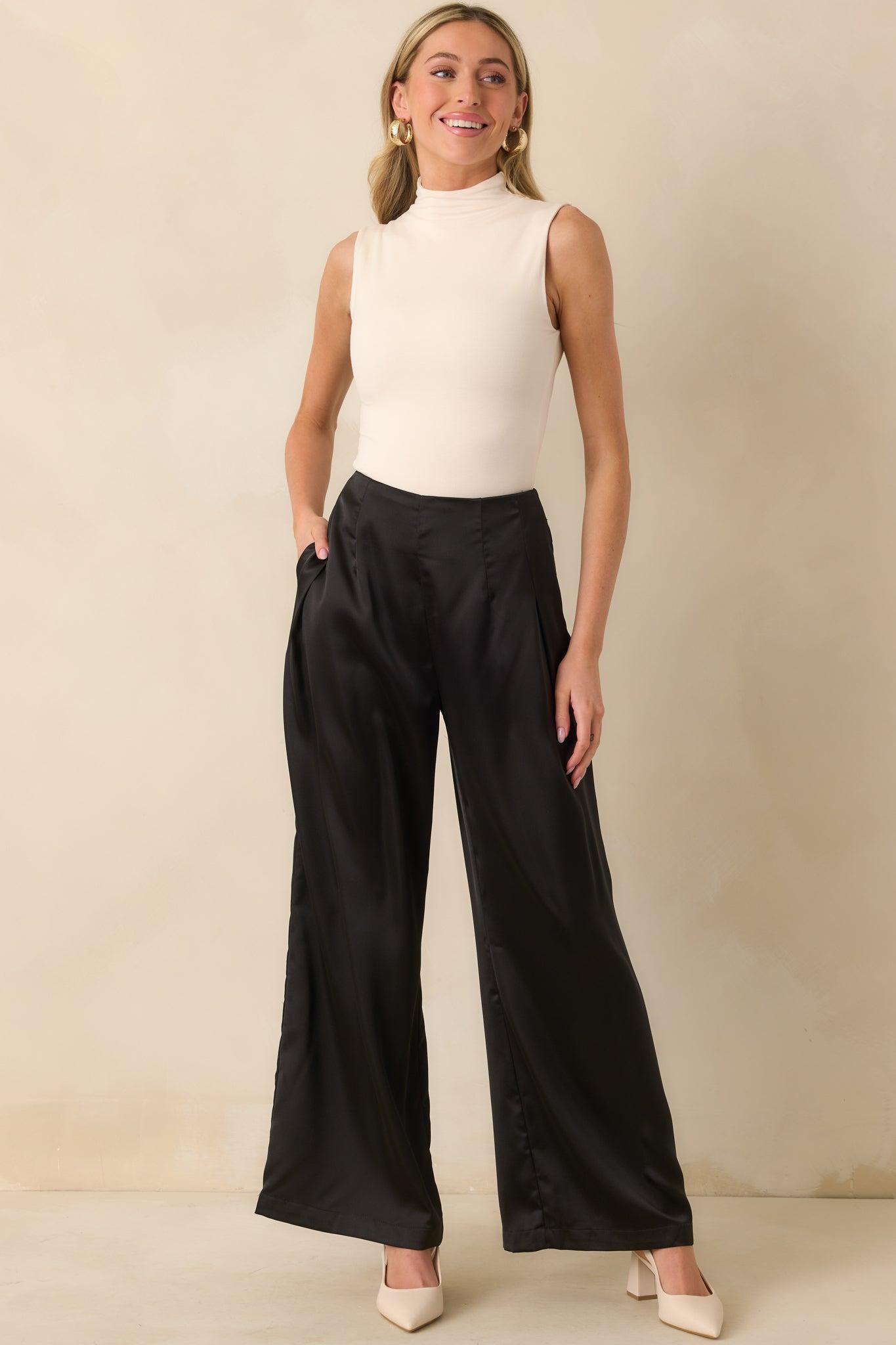 Gotta Love It Black Satin Wide Leg Pants Product Image