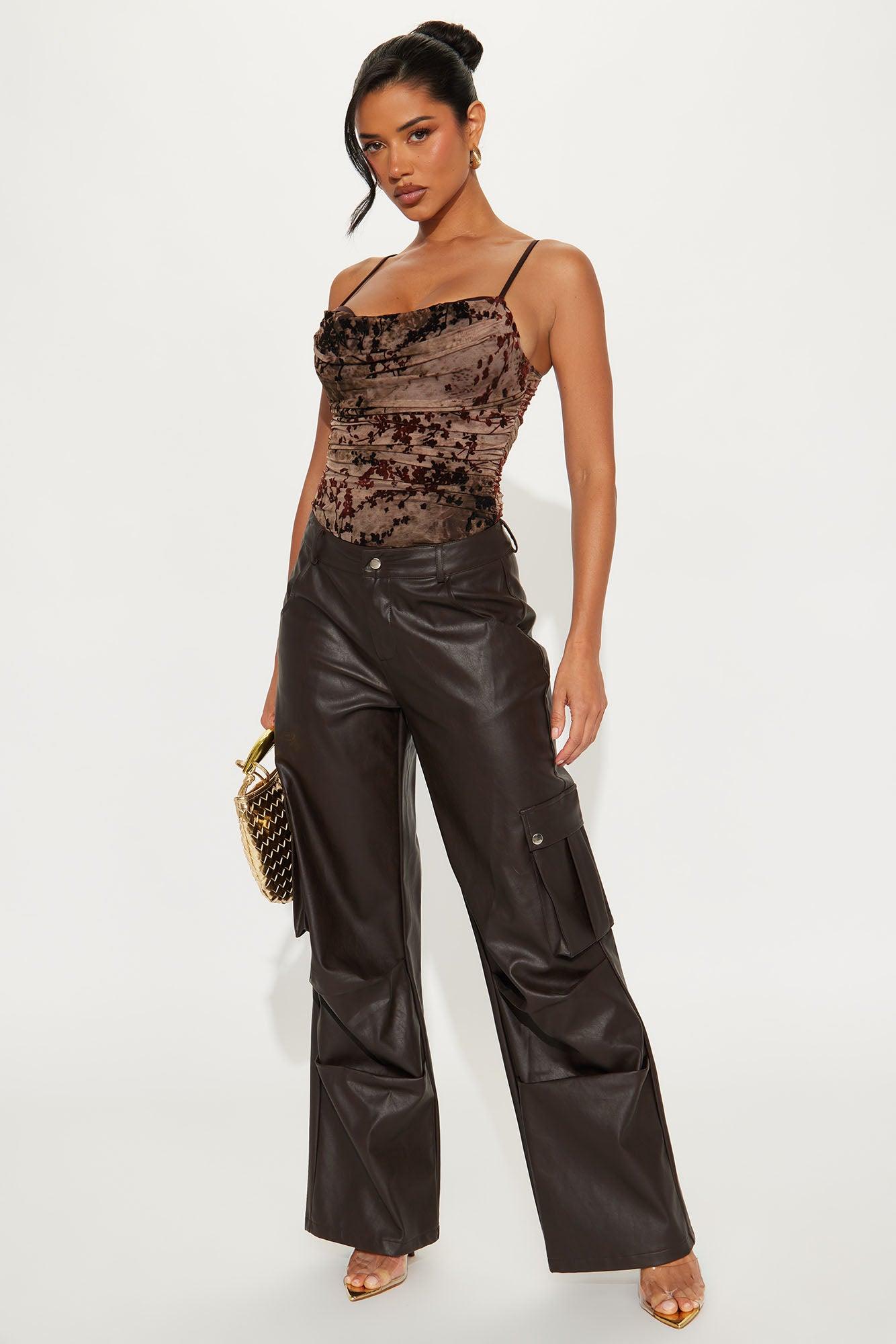 Halsey Cowl Neck Flocked Bodysuit - Brown/combo Product Image