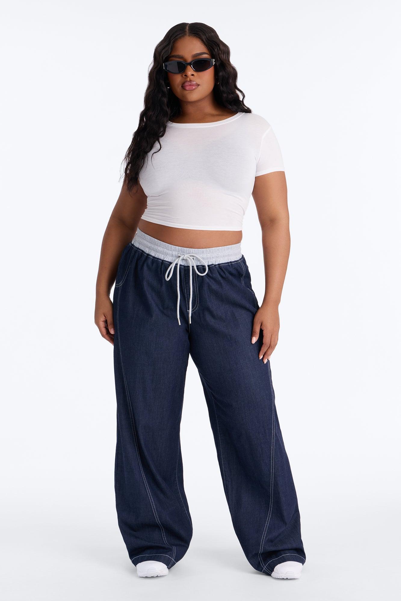 Maria Low Rise Drawstring Wide Leg Pant 33″ - Rinse Blue Wash Female Product Image