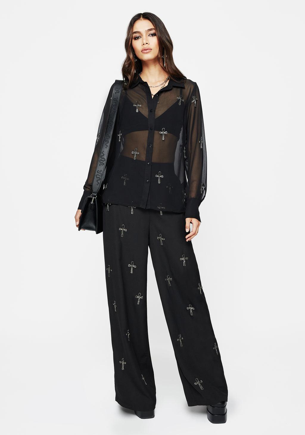 Ankh Beaded Chiffon Wide Leg Trousers Product Image