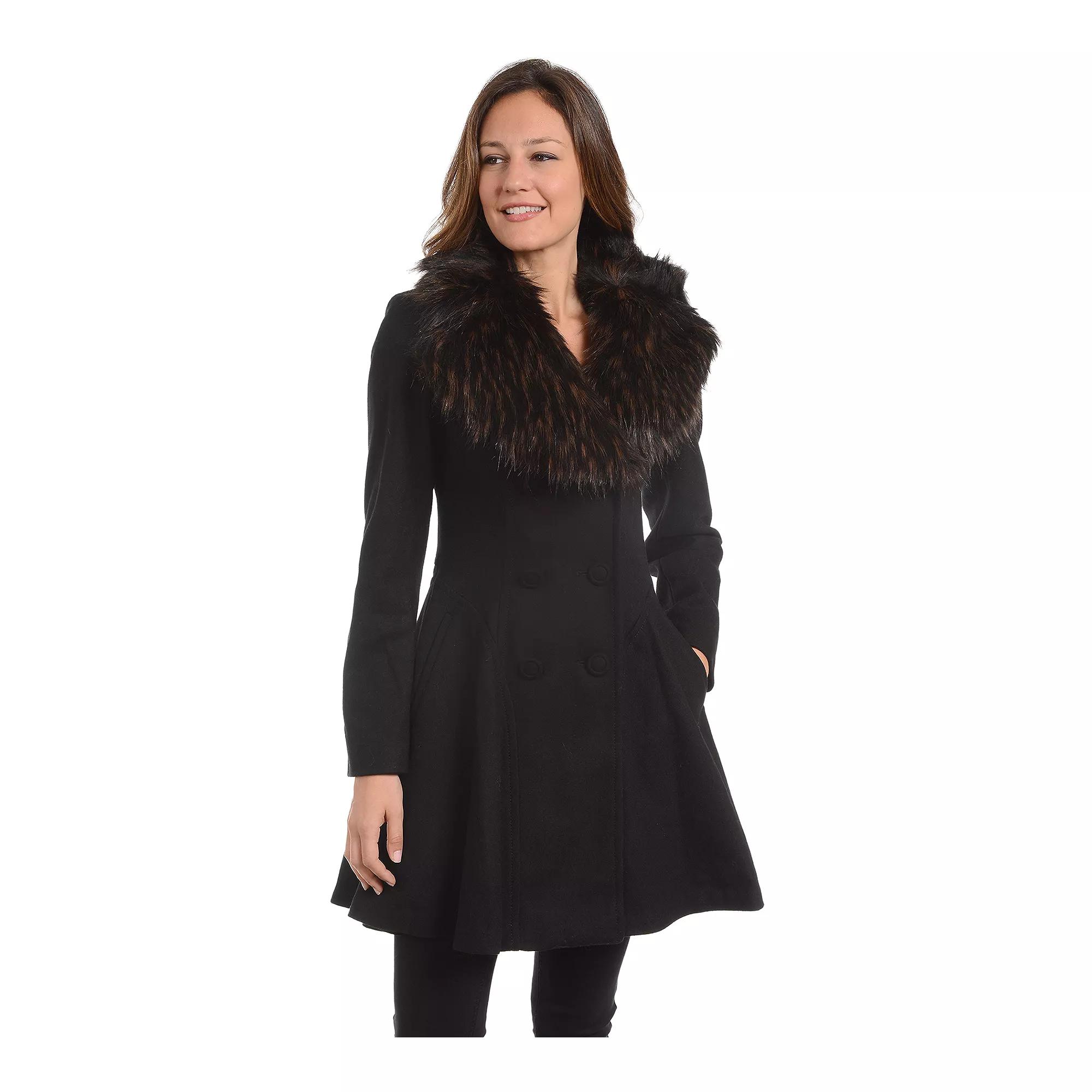Women's Fleet Street Faux-Fur Collar Fit & Flare Coat, Size: XS, Black Product Image