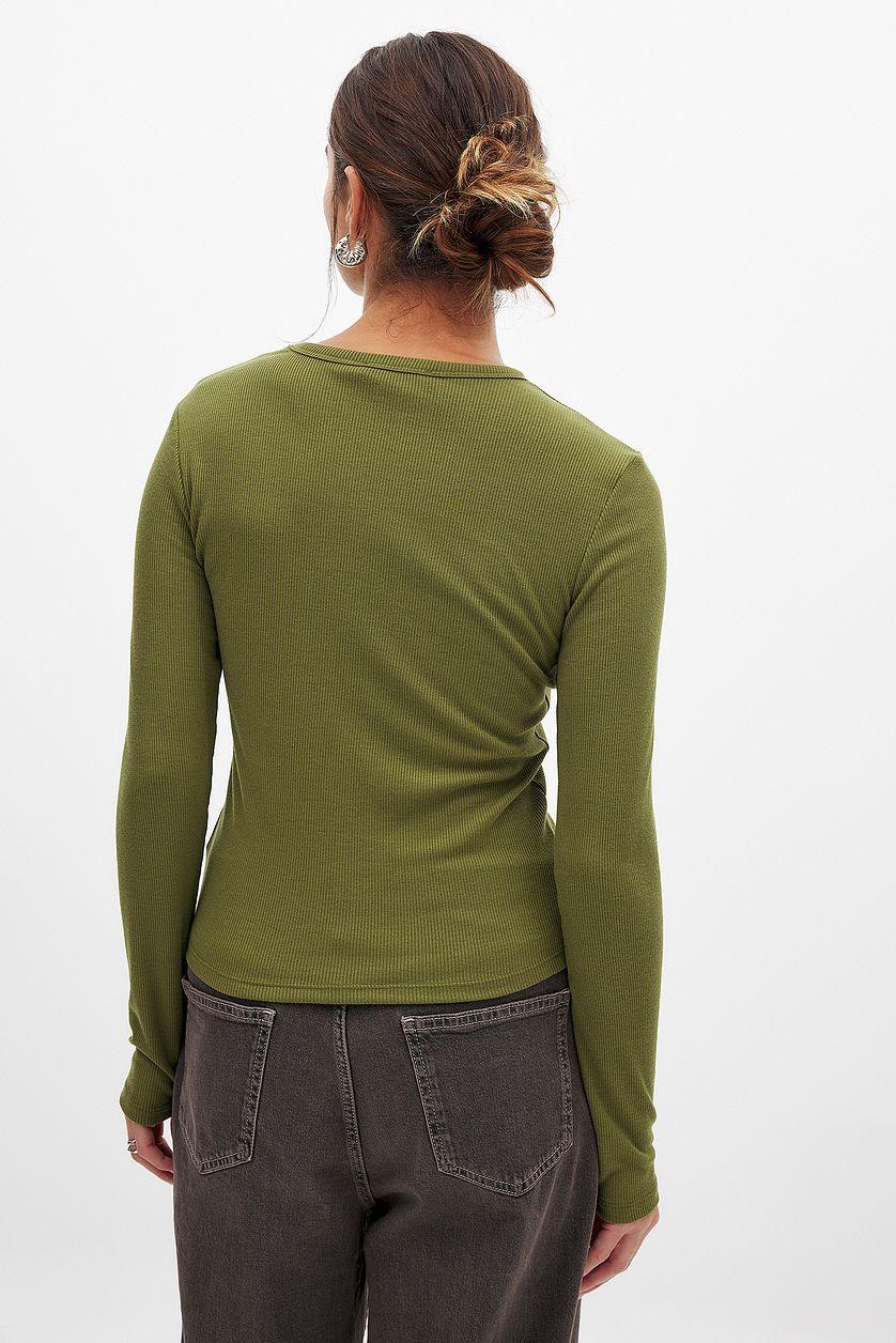 Ribbed Long Sleeved Round Neck Top Product Image