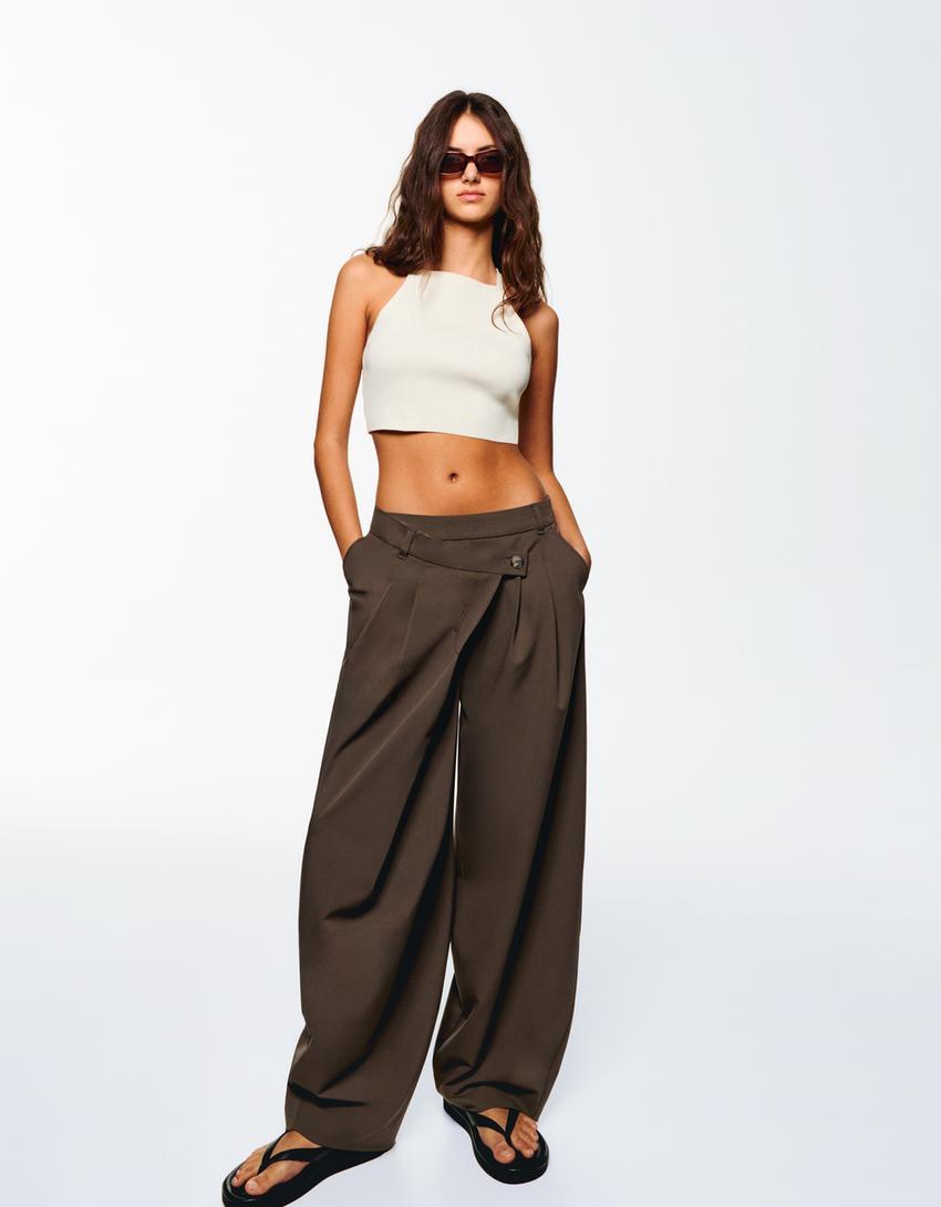 Tailored pants with crossover waistband Product Image