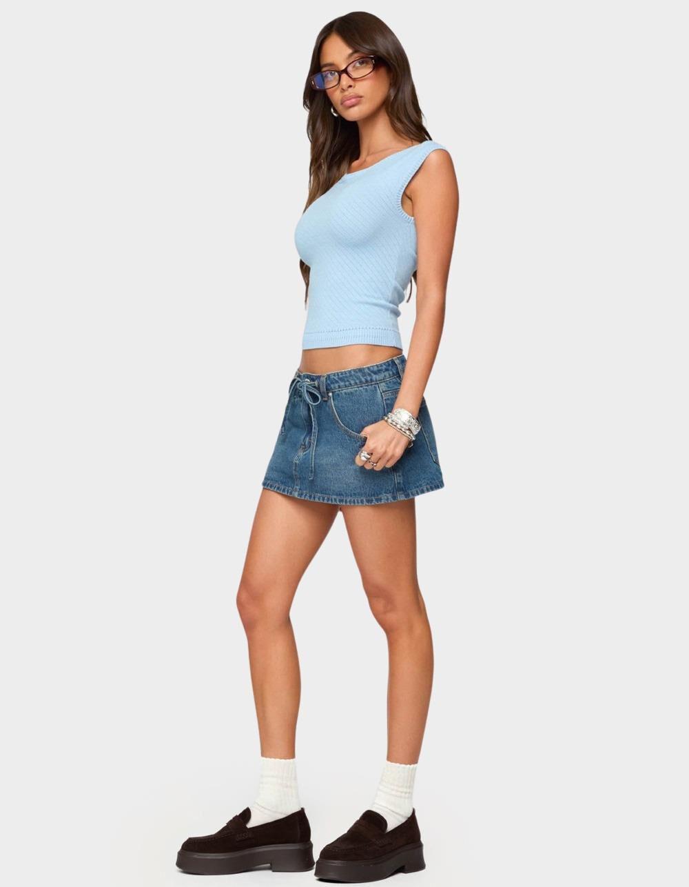 EDIKTED Jarah Pointelle Knit Boat Neck Top - LIGHT BLUE Product Image