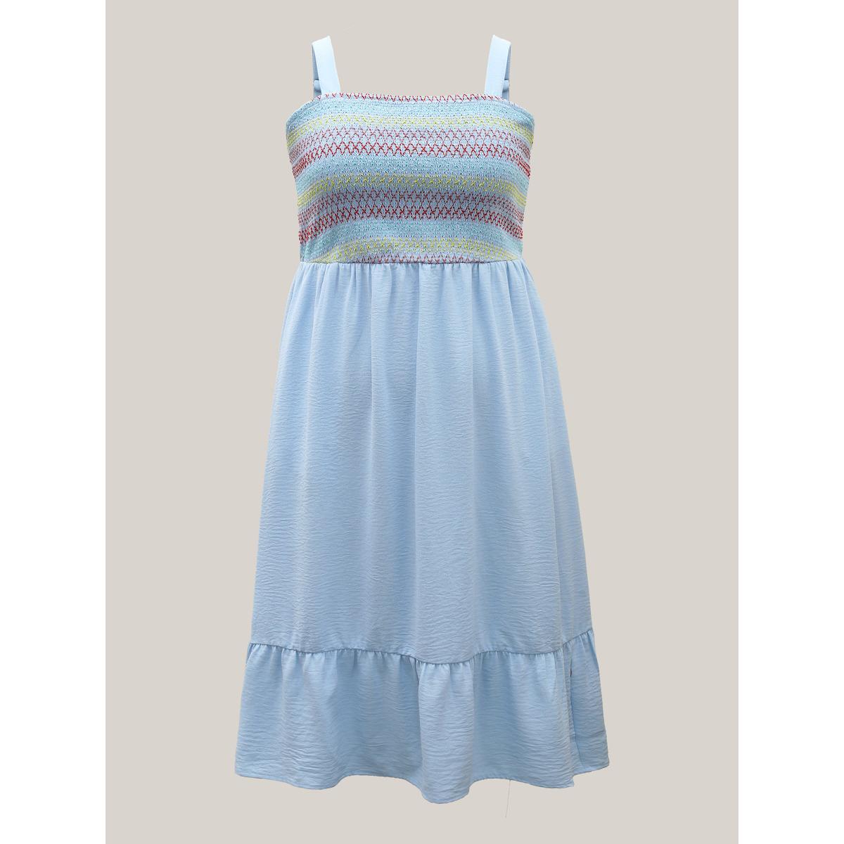 Plus Size Shirred Adjustable Straps Tiered Midi Dress LightBlue Women Non Sleeveless Curvy BloomChic 14-16/1X Product Image