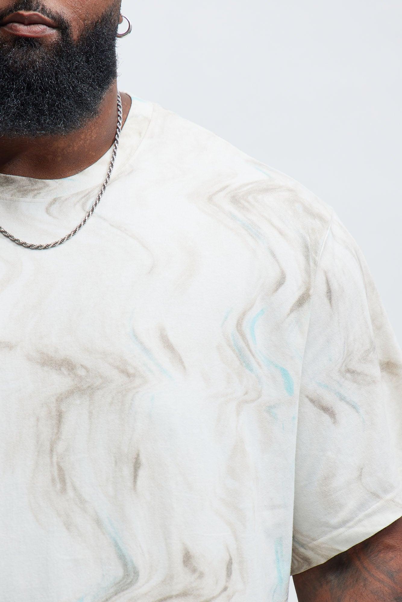 Marble Print Relaxed Tee - Off  White/combo Product Image