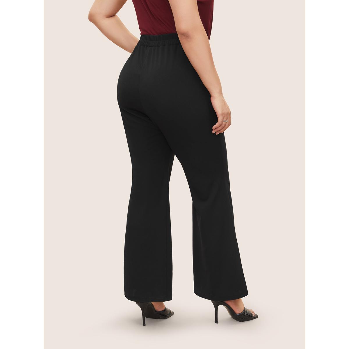 Plus Size Plain Split Hem Flare Leg Pants Women Black At the Office Flare Leg High Rise Work Pants BloomChic 28/5X Product Image