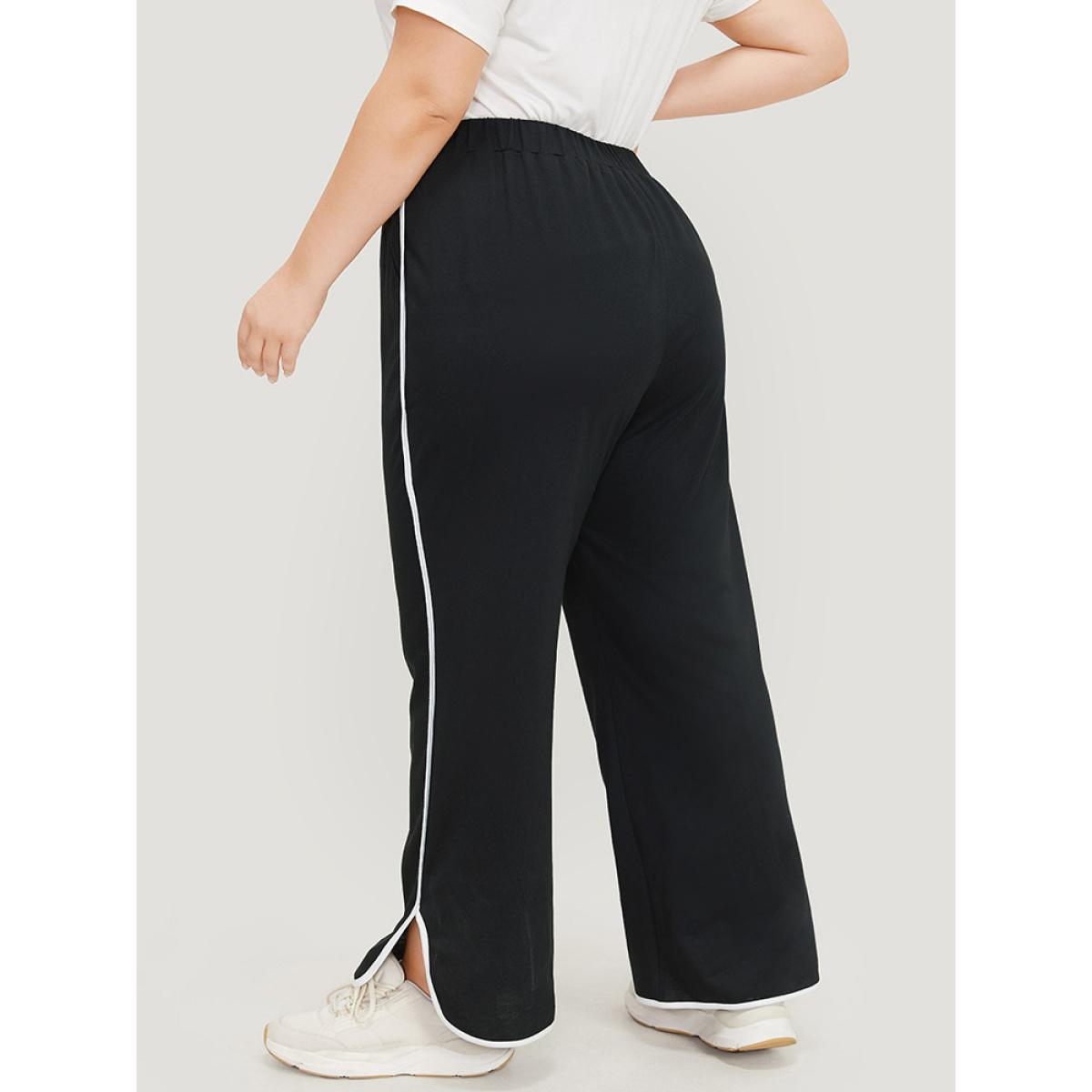 Contrast Pocket Seam Detail Split Hem Sweatpants Black Plus Size Women Casual Dailywear Contrast 12/L Bloomchic Product Image