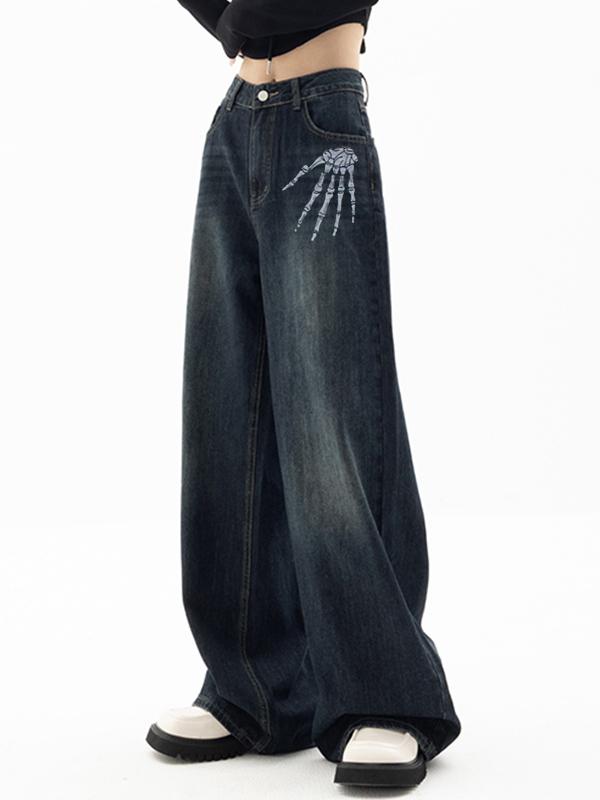 Vintage Blue Star Print 90s Boyfriend Jeans Product Image