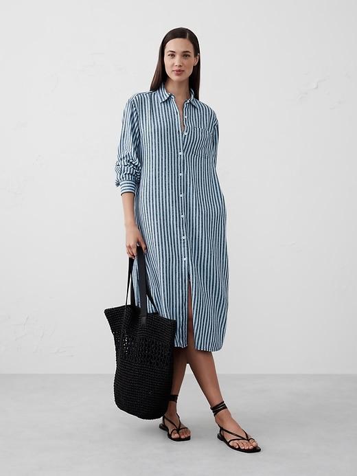 Linen-Blend Midi Shirtdress Product Image
