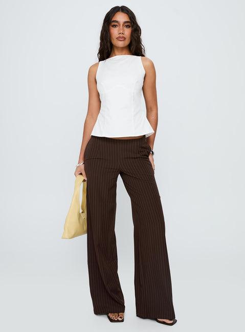 Khane Low Rise Wide Leg Pant Brown Pinstripe Product Image
