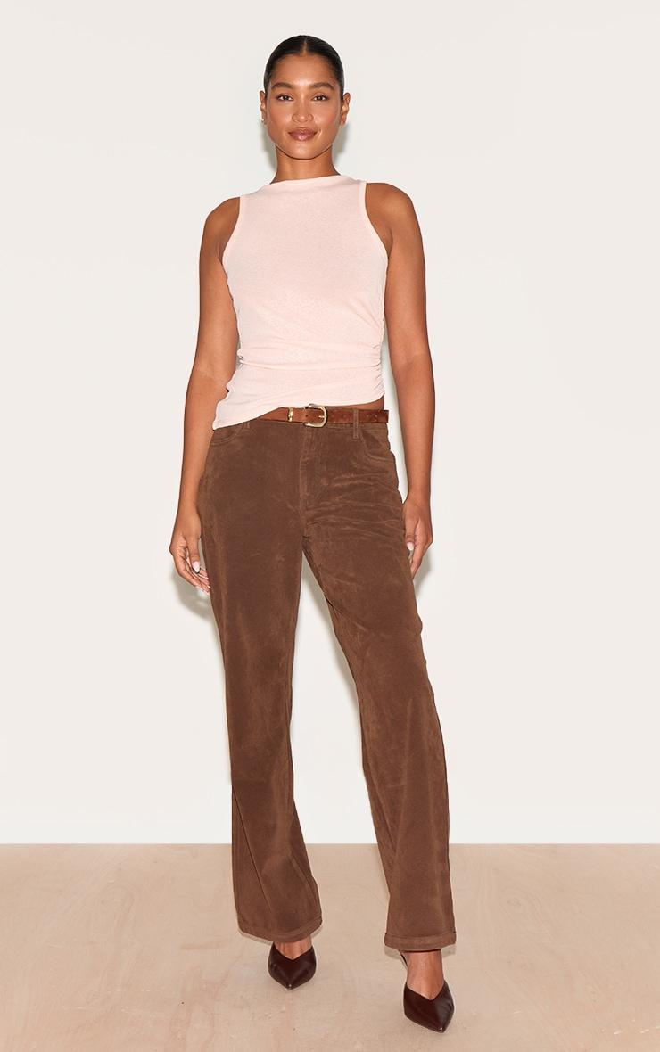  Dusty Peach Sheer Mesh Asymmetrical Vest Top Product Image