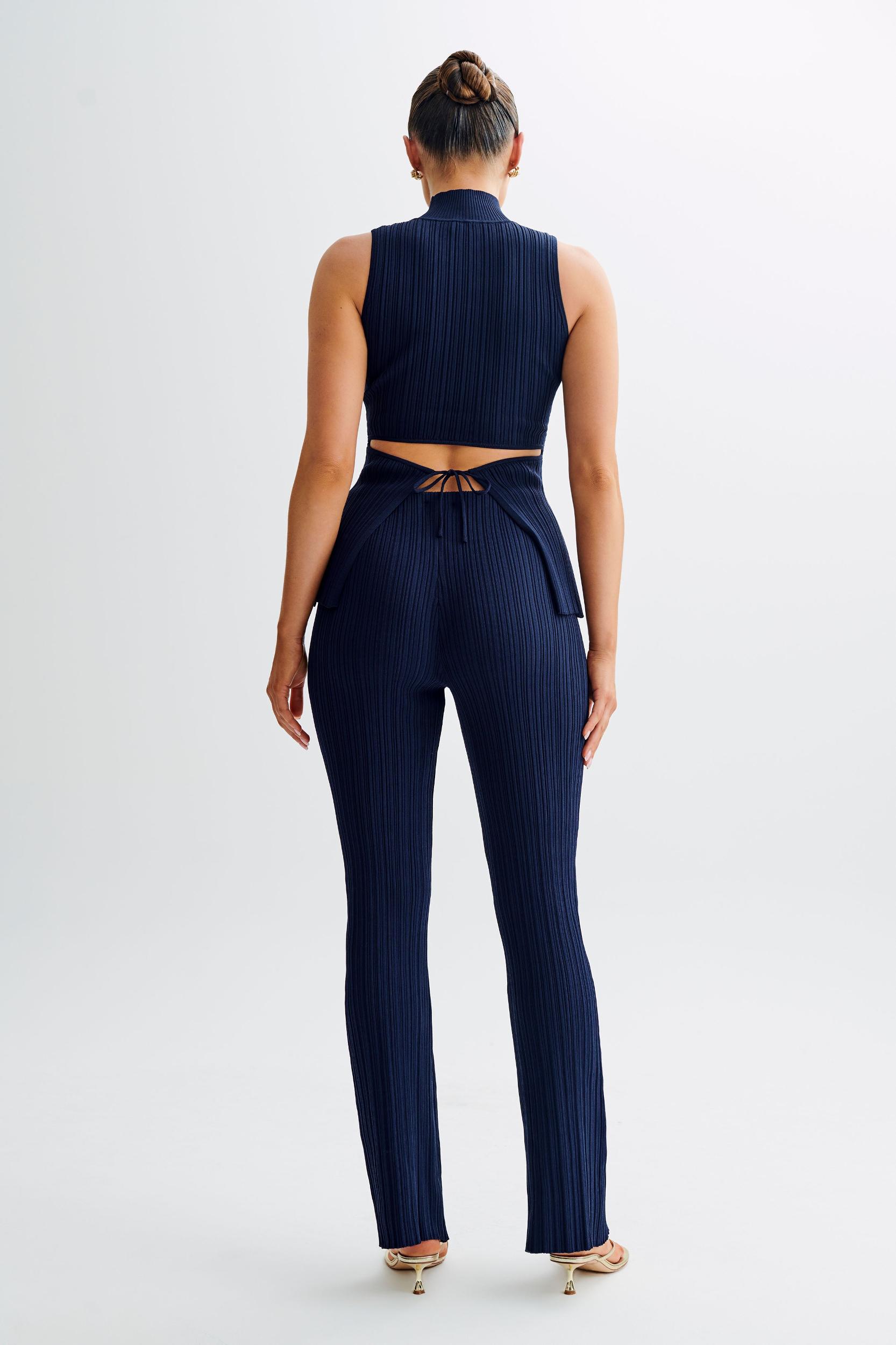 Chiara Straight Leg Rib Knit Pant - Navy Product Image