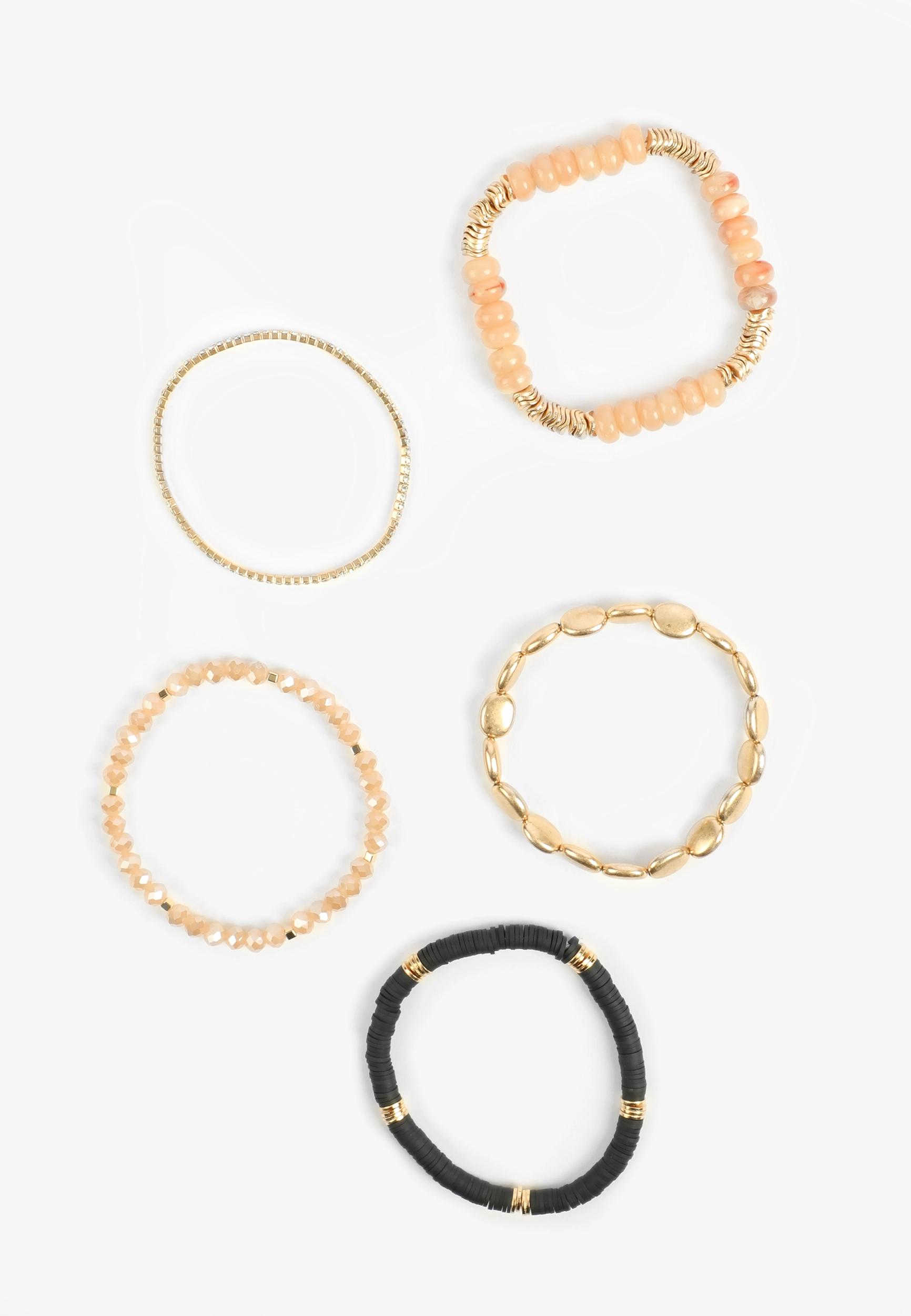 5 Pack Gold Beaded Stretch Bracelet Set Product Image