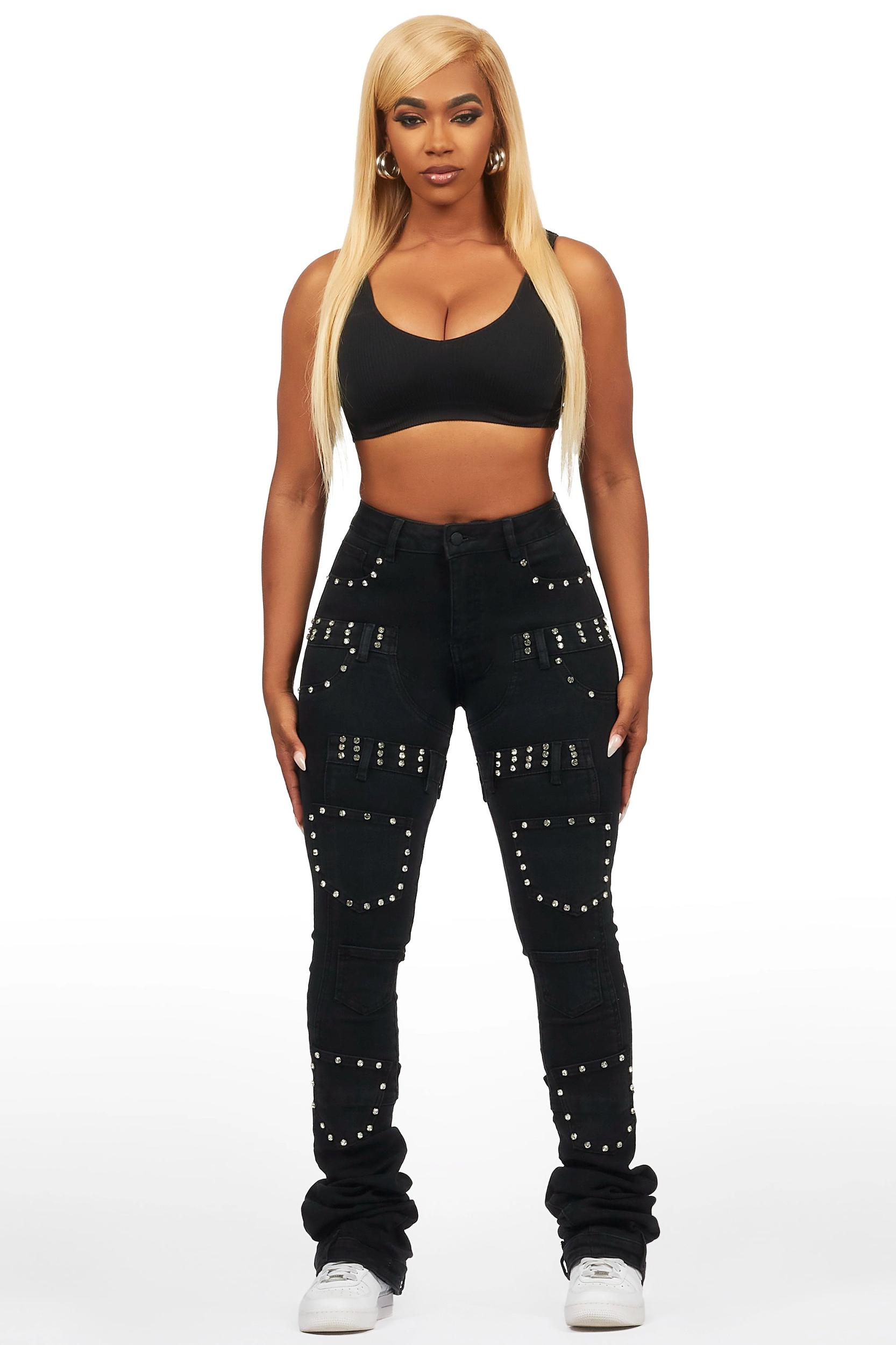 Vicky Black Rhinestone Super Stacked Jean Female Product Image