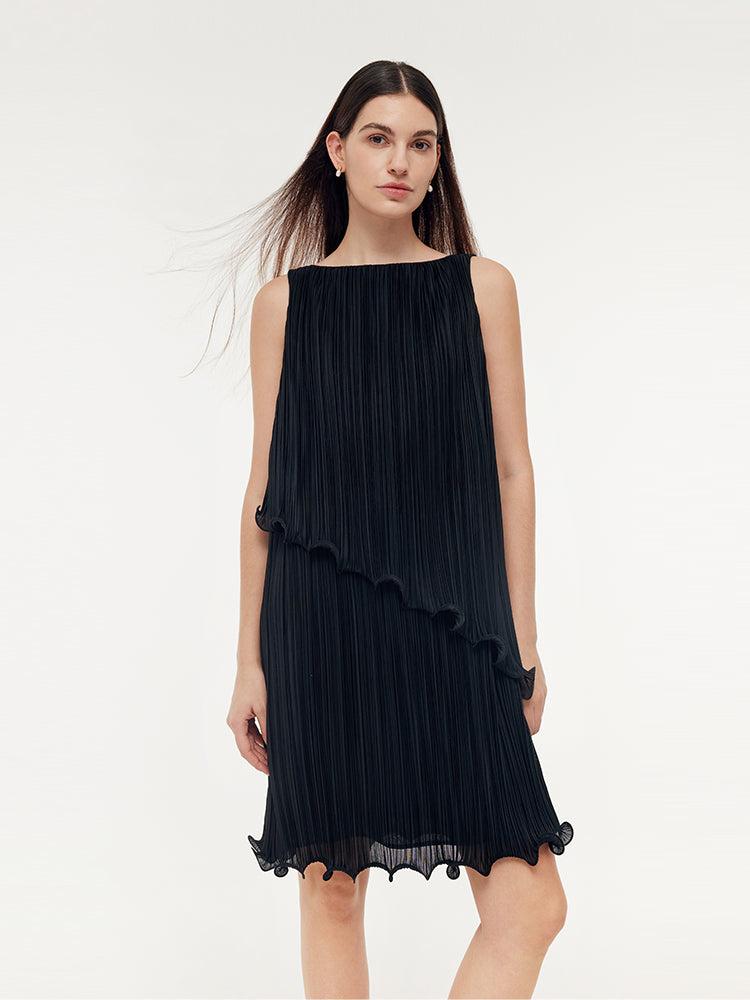 Tiered Ruffle Hem Women Pleated Mini Dress Product Image