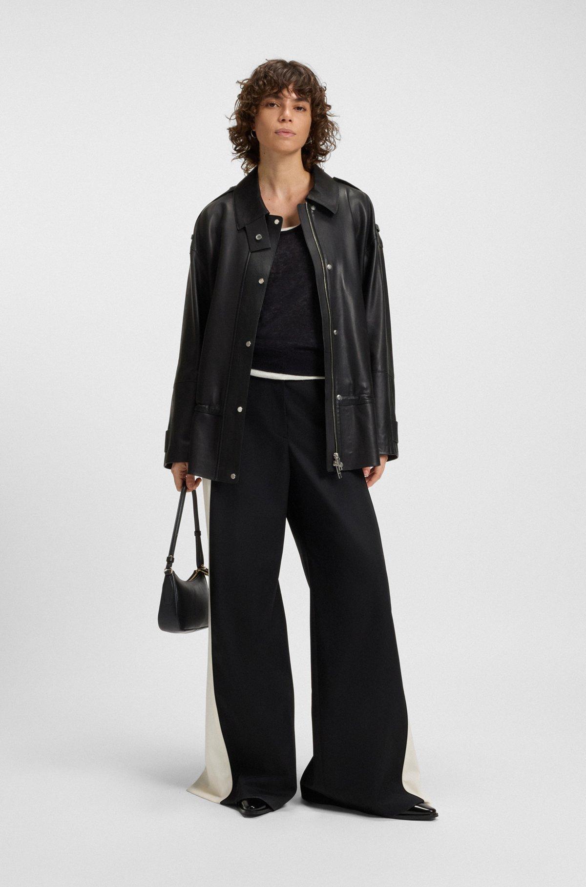 BOSS - Long-length biker jacket in leather - Black Product Image