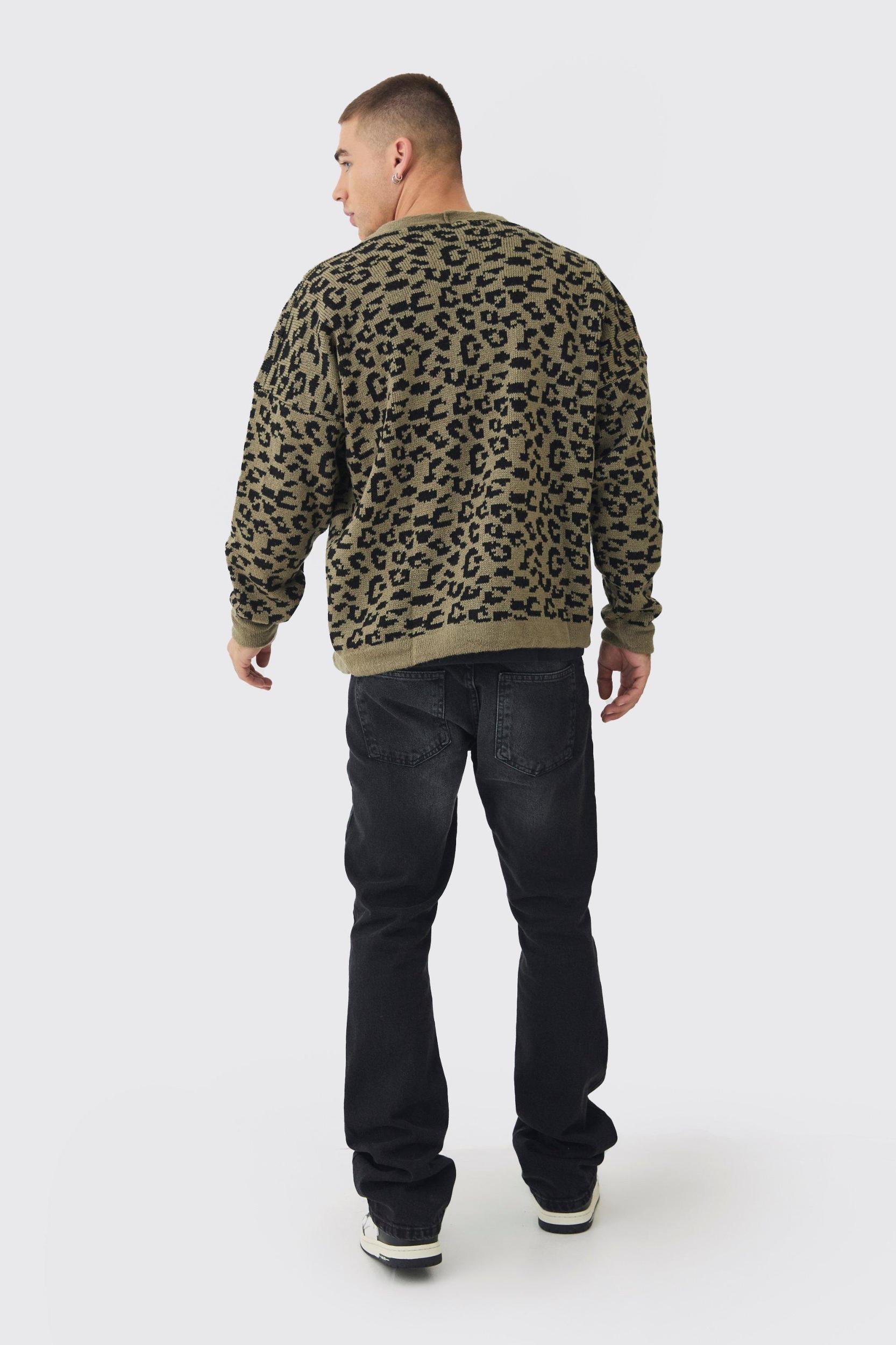 Boxy Oversized Brushed Leopard All Over Cardigan | boohooMAN USA Product Image