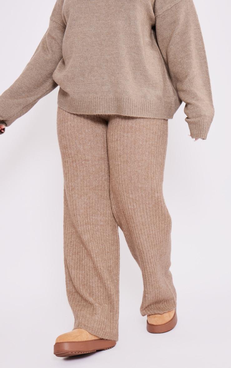 Plus Taupe Soft Knit Wide Leg Pants Product Image