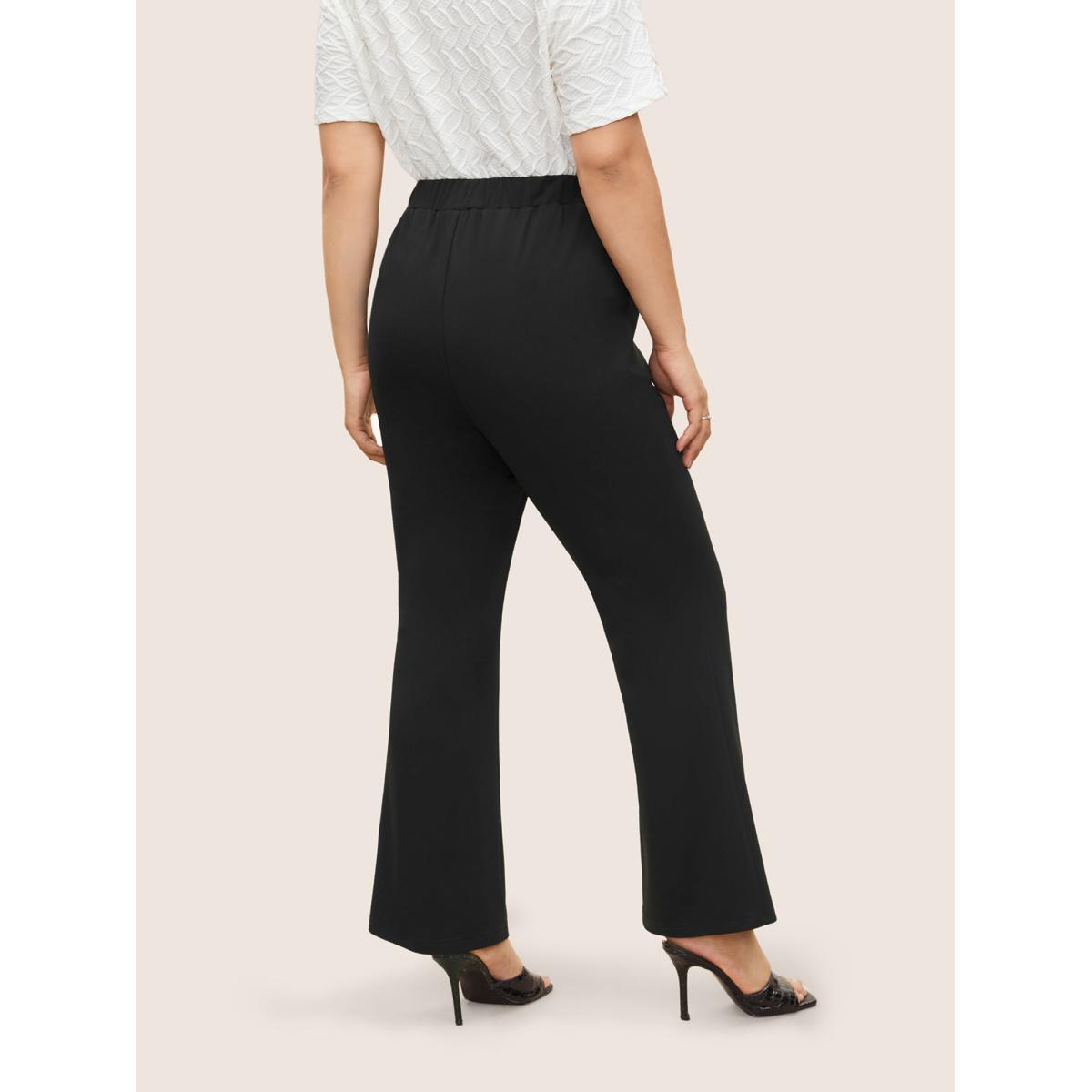 Plus Size Flare Leg Pocket Metal Buckle Detail Pants Women Black At the Office Flare Leg High Rise Work Pants BloomChic 10/M Product Image