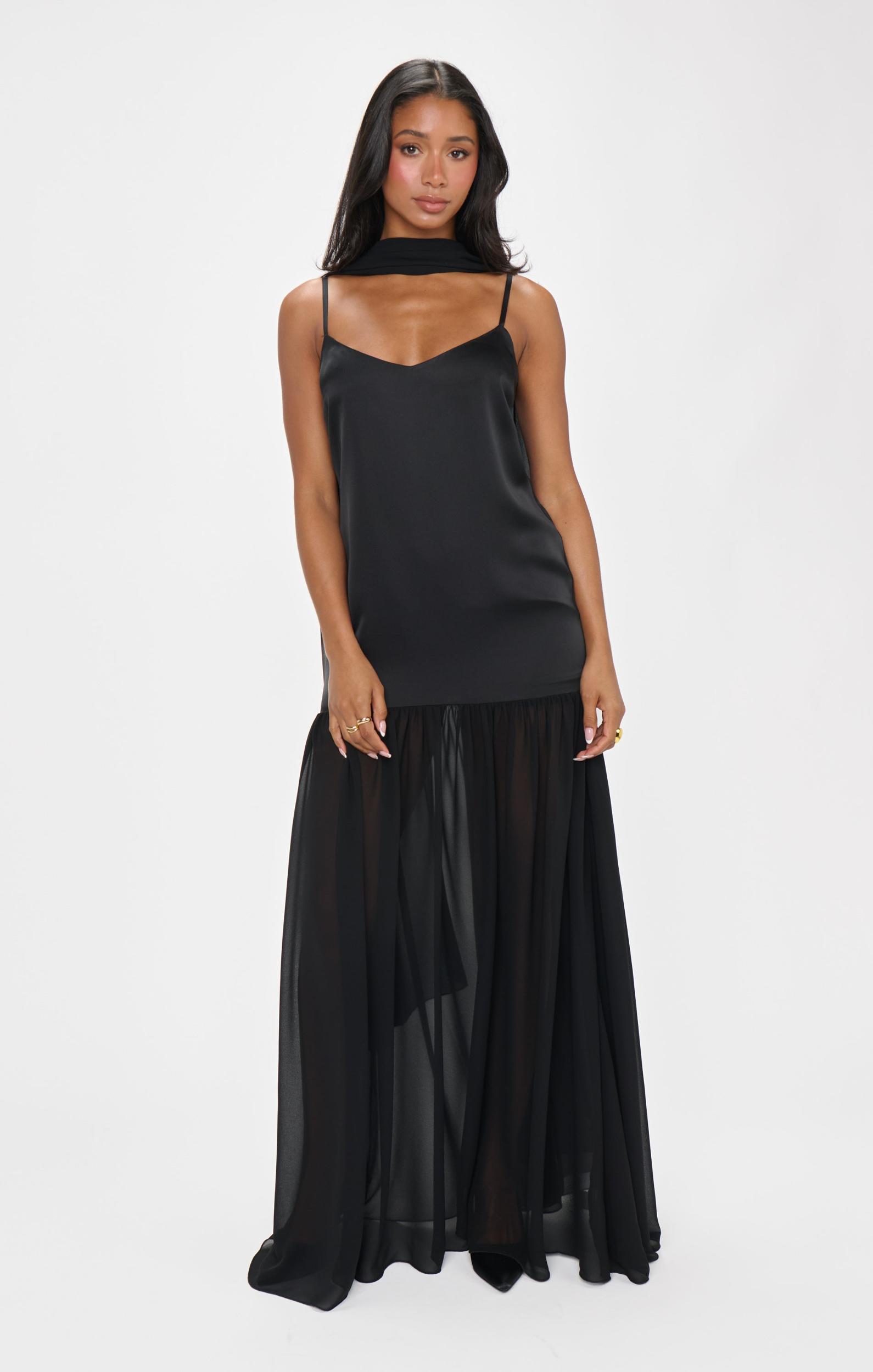 Dalia Maxi Dress ~ Black Luxe Satin Product Image