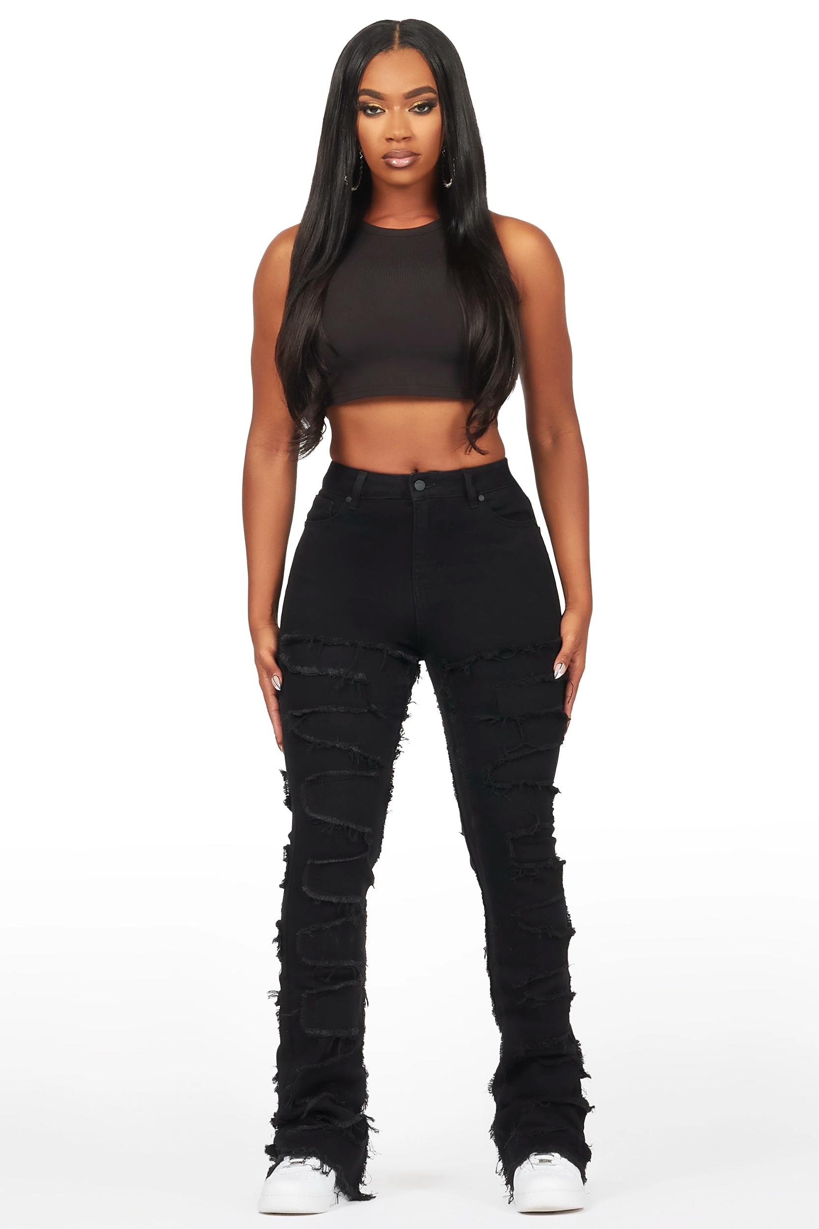 Zariyah Black Stacked Flare Jean Female Product Image