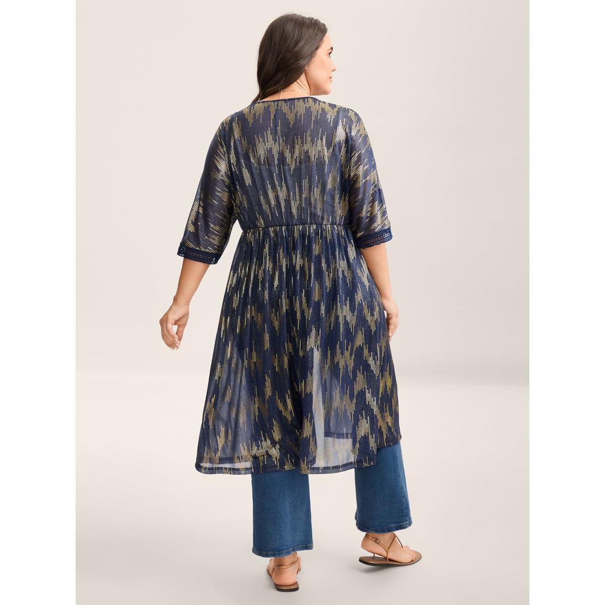 Plus Size Glitter Tassels Webbed Open Front Kimono Women Indigo Woven ribbon&lace trim Vacation Kimonos BloomChic 14-16/1X Product Image