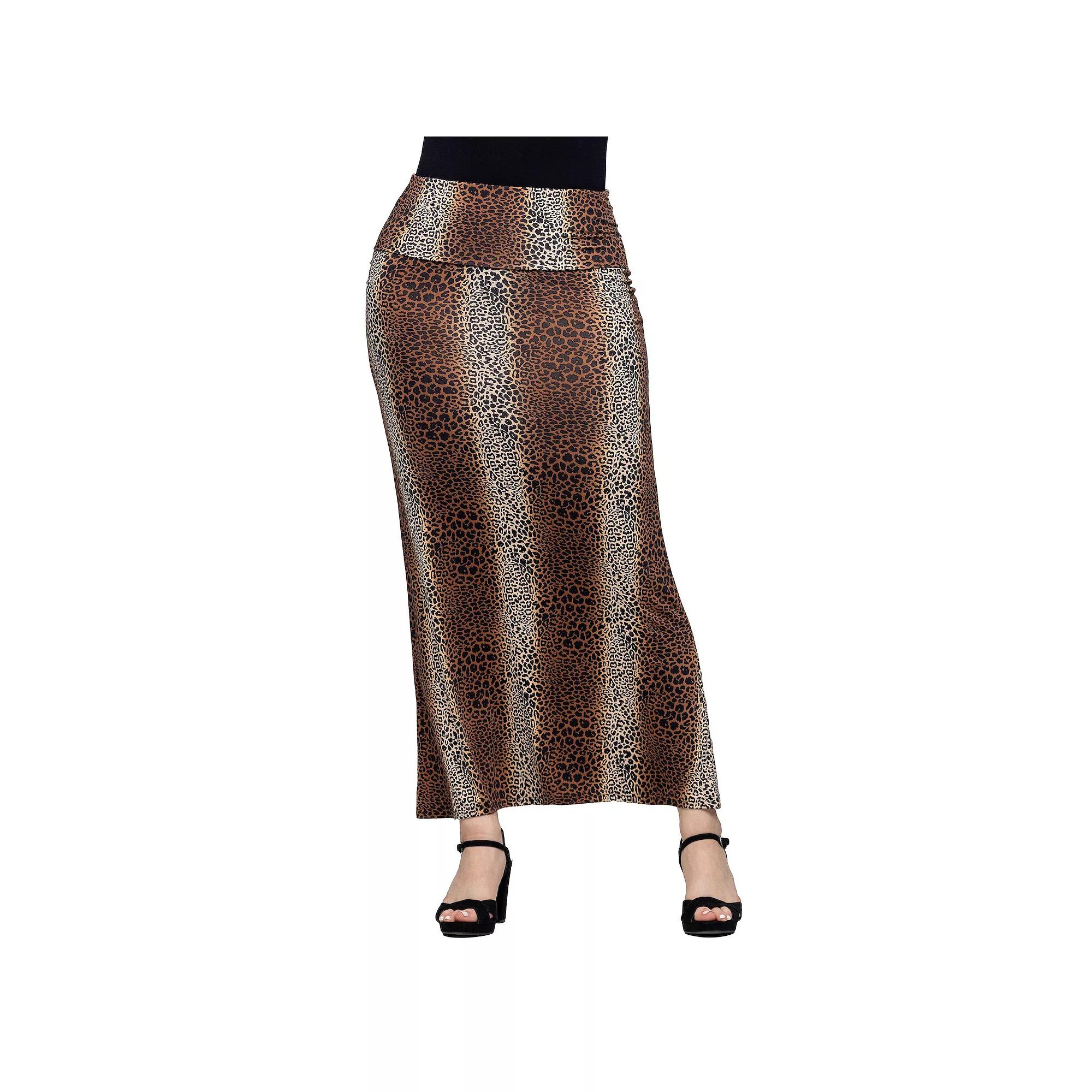 Women's 24Seven Comfort Apparel Animal Print Foldover Waist Maxi Skirt,  Product Image