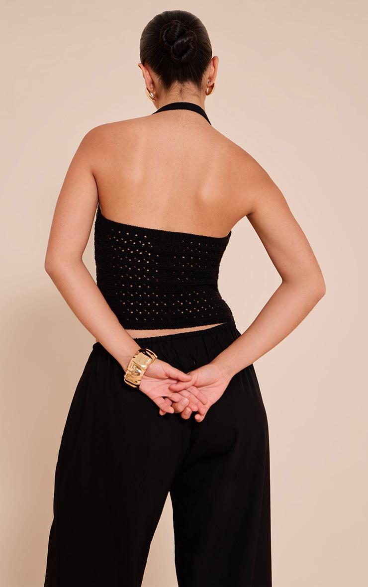 Black Crochet Trim Detail Halter Top Product Image