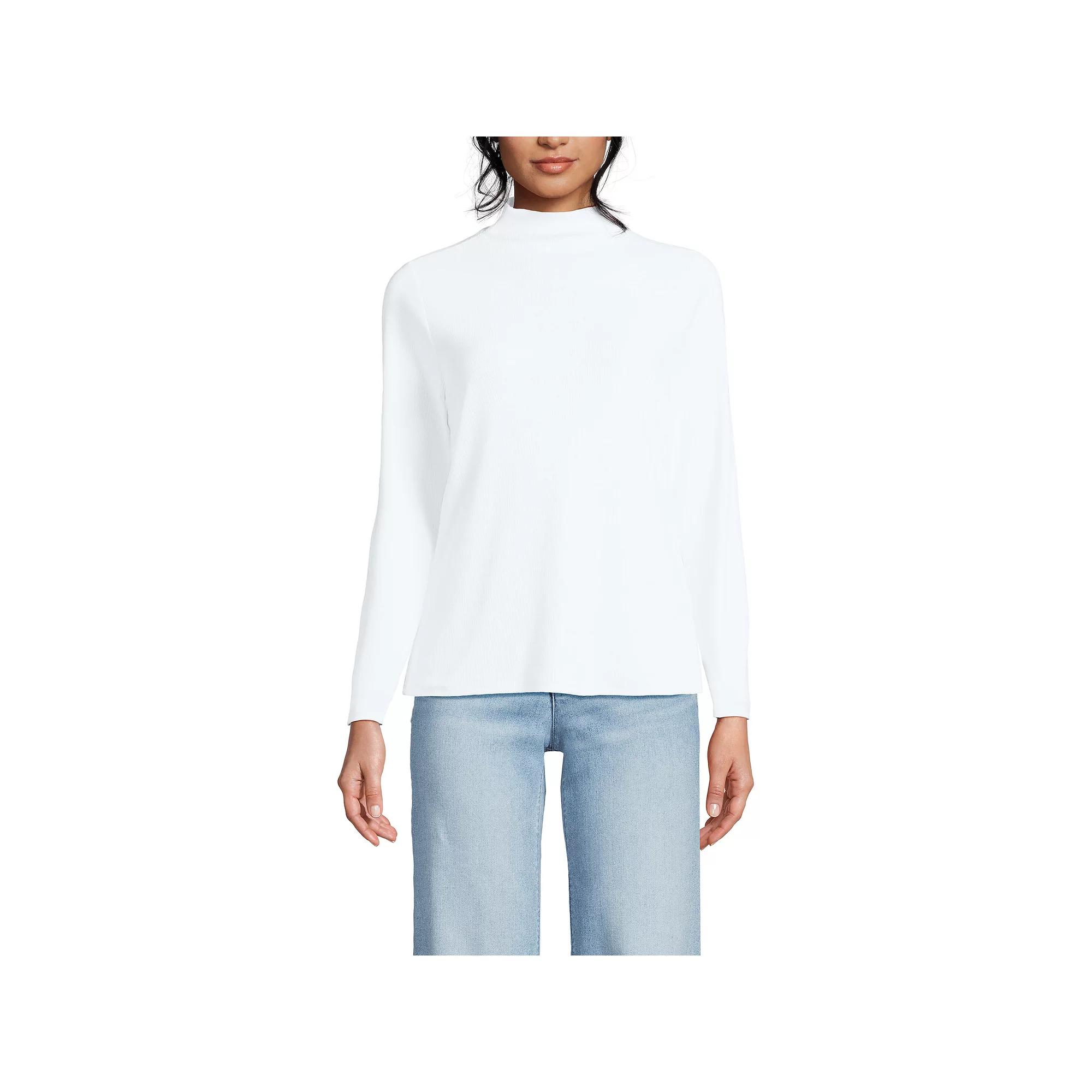 Women's Lands' End Rib Skimming Long Sleeve Mock Neck Top,  Product Image