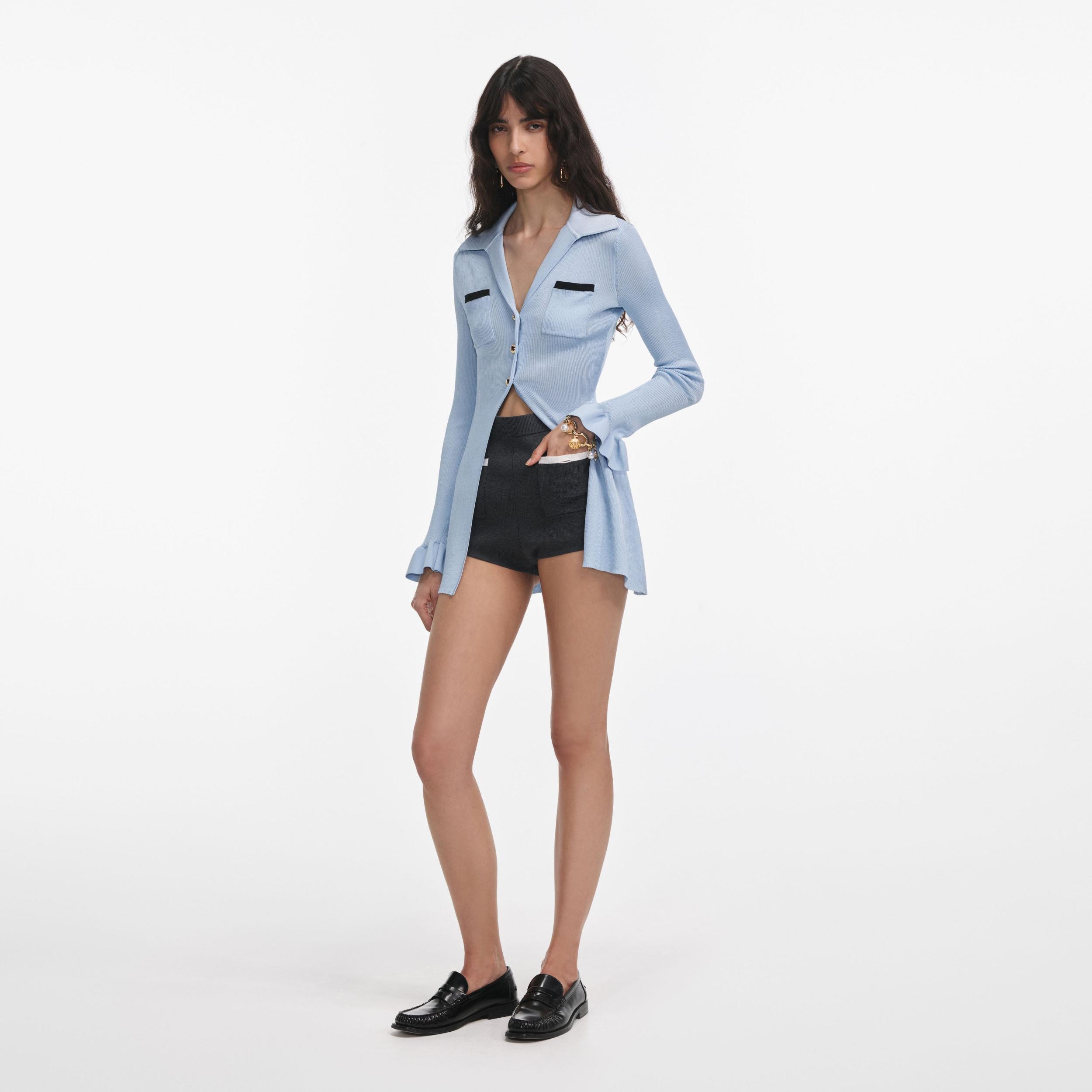 Blue Ribbed Viscose Knit Longline Top Product Image