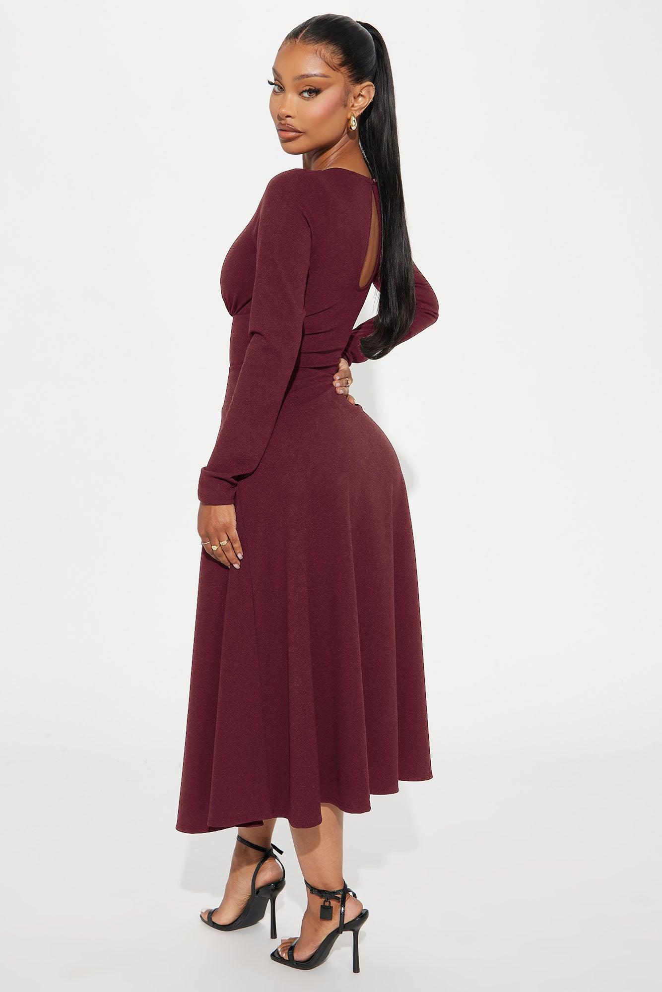 Charolette Long Sleeve Midi Dress - Wine Product Image