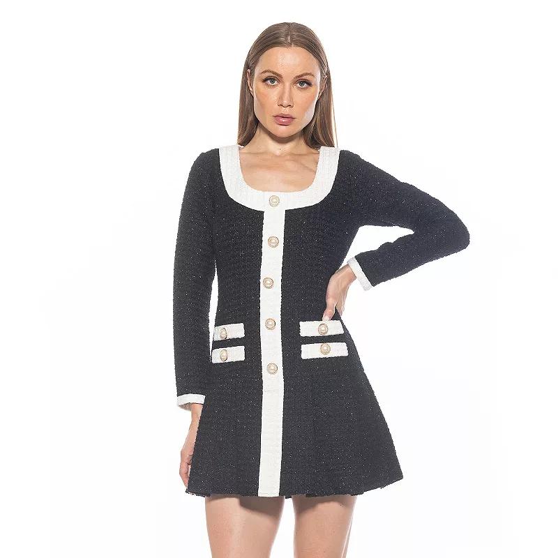 Women's ALEXIA ADMOR Nina Long Sleeve Drop Waist Pleated Dress, Size: 8, Black White Product Image