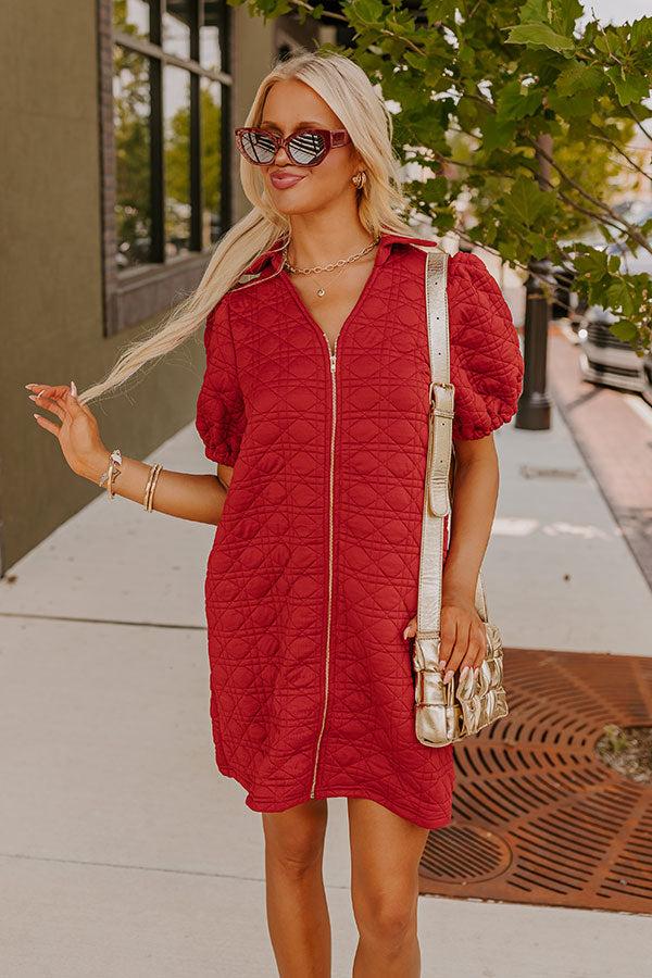 Chic Lifestyle Quilted Mini Dress in Crimson Product Image