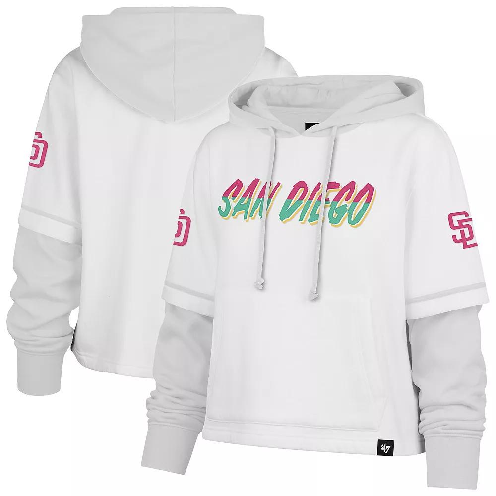 Women's '47 White San Diego Padres City Connect Shortstop Cropped Pullover Hoodie,  Product Image