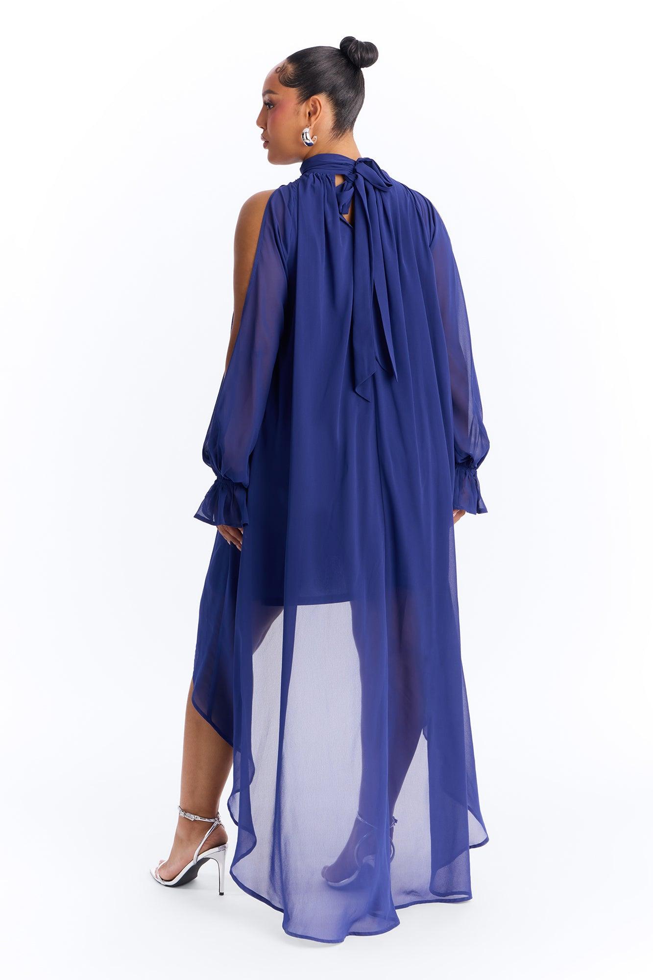 Aryal Long Sleeve Chiffon Maxi Dress - Navy Female Product Image