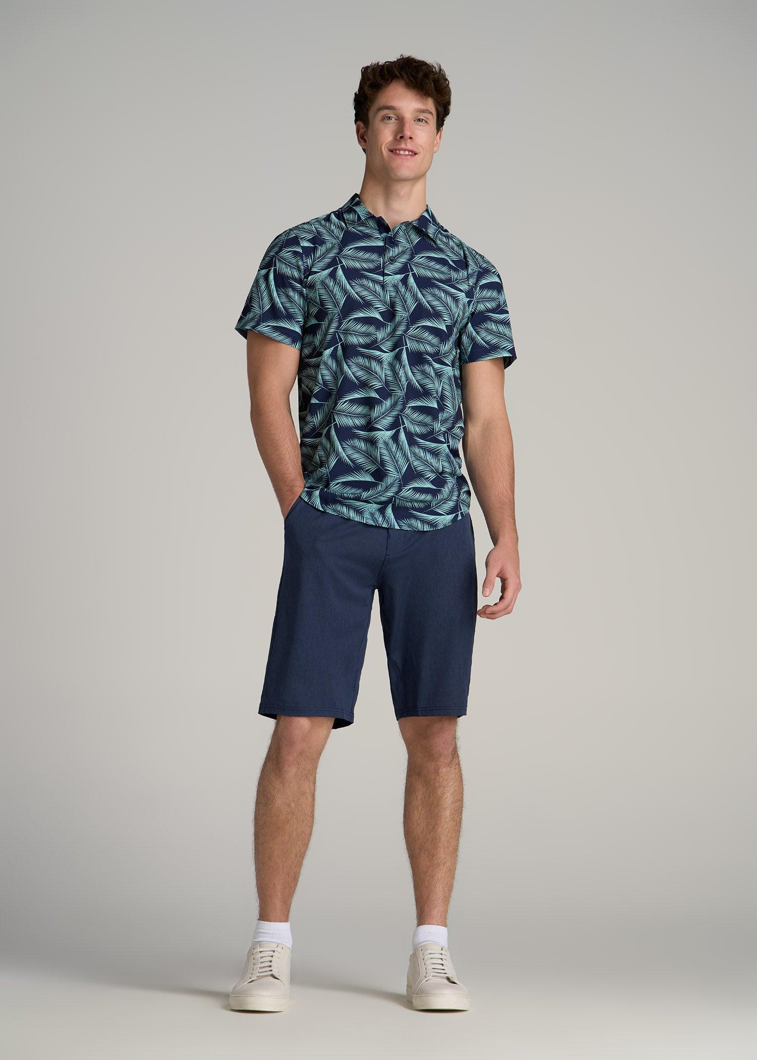 Coastal Perforated Polo Shirt for Tall Men in Navy and Aqua Palms Male Product Image