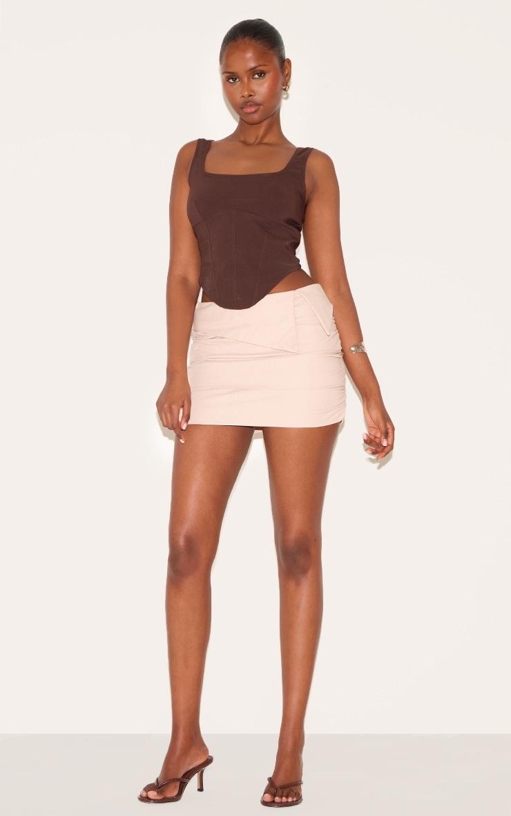Stone Linen Blend Foldover Ruched Mini Skirt Product Image
