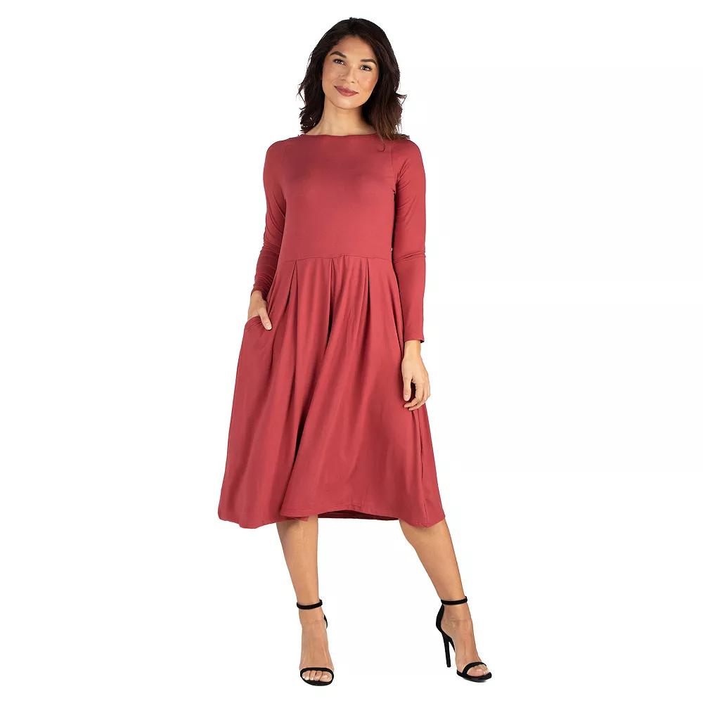 Women's 24Seven Comfort Apparel Long Sleeve Fit & Flare Dress with Pockets,  Product Image