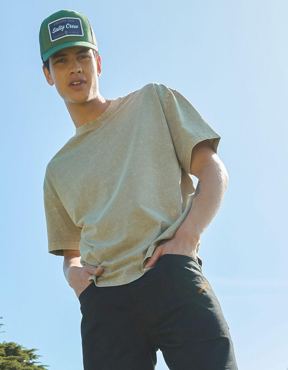 RSQ Mens Acid Wash Oversized Tee - KHAKI Product Image