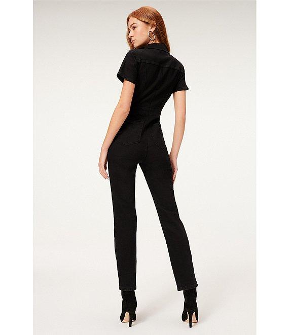 Good American Fit For Success Short Sleeve Point Collar Straight Leg Stretch Denim Flight Suit Product Image