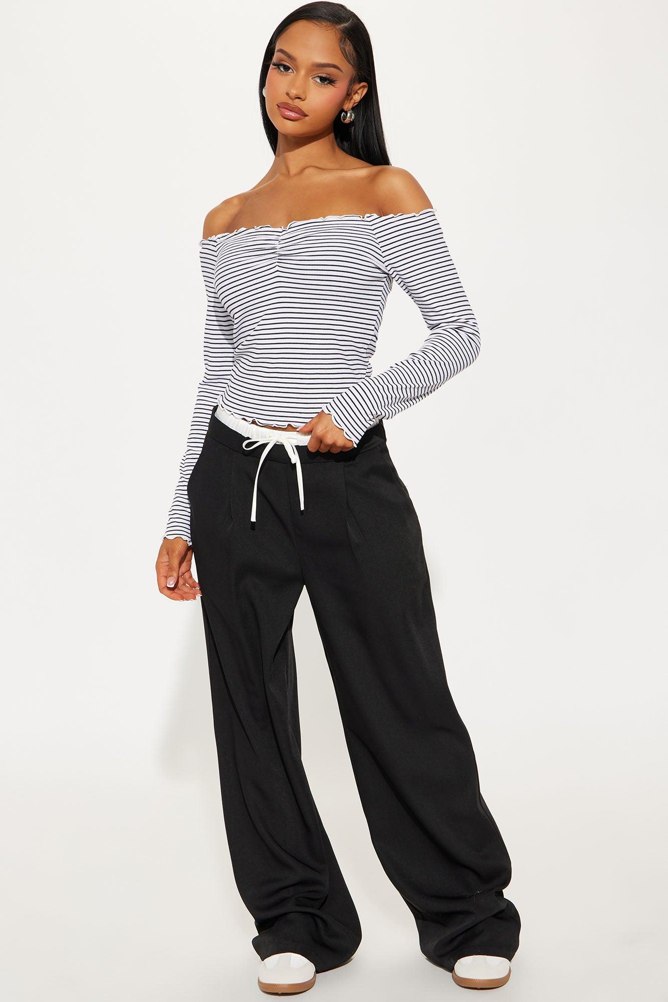 Becca Striped Off Shoulder Top - White/Black Product Image