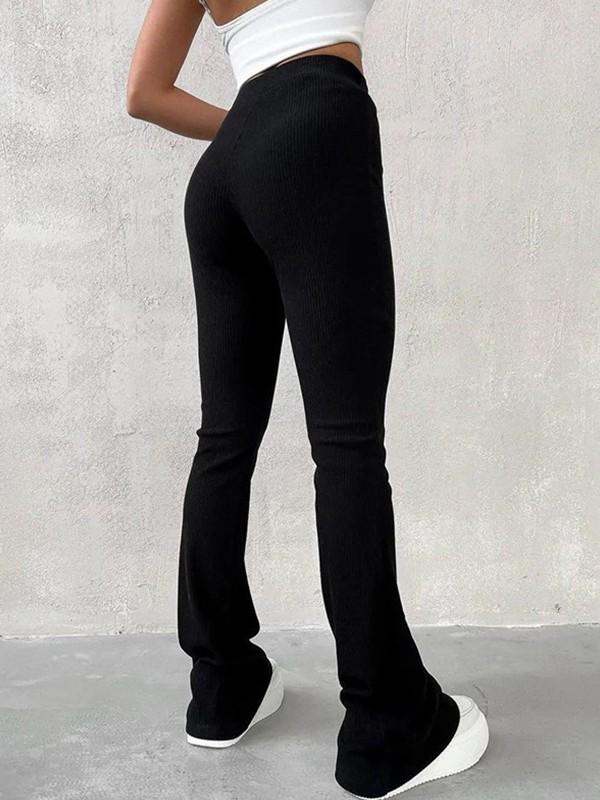 Stretchy Ribbed Flare Leg Pants Product Image