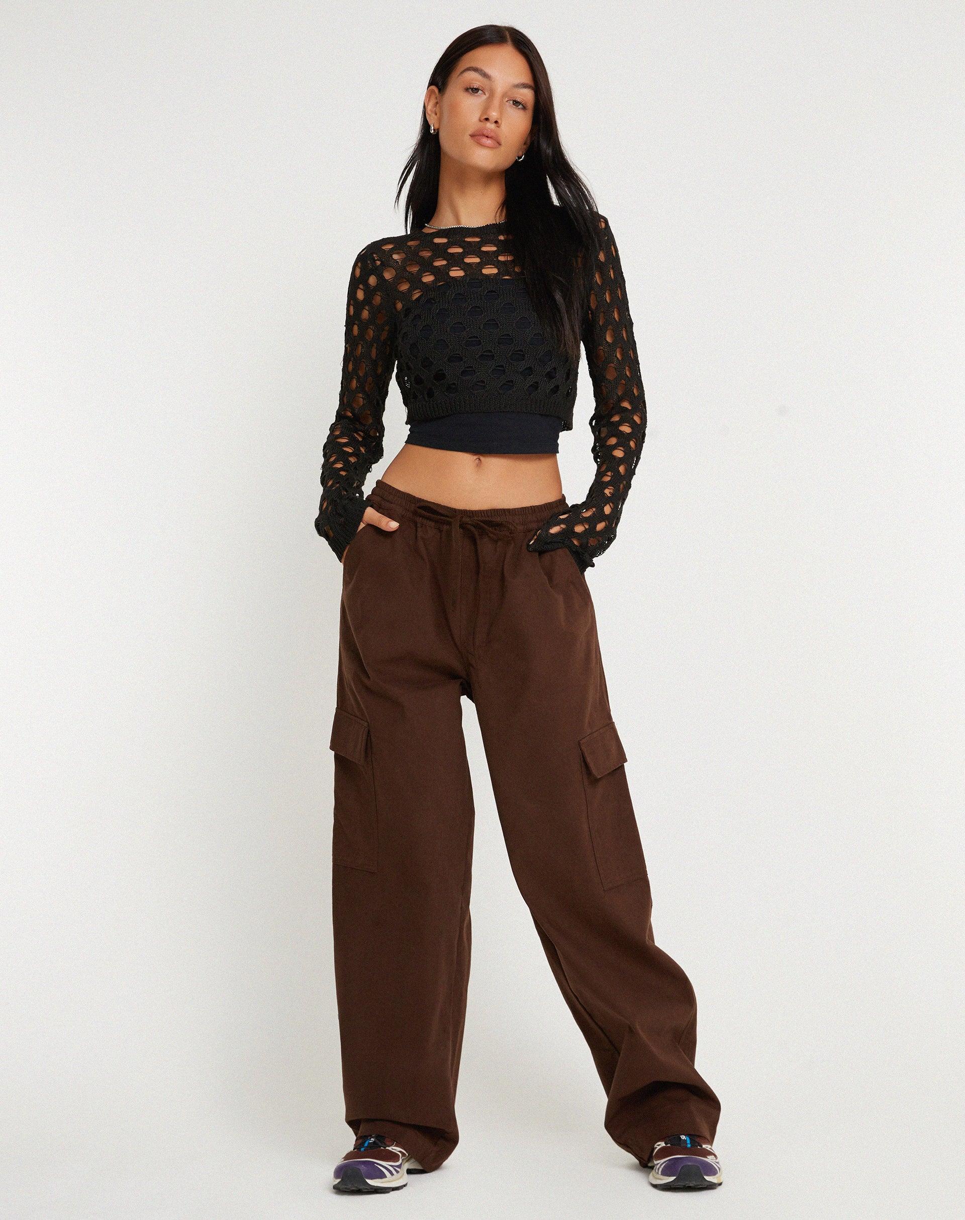 Geona Wide Leg Cargo Trouser in Brown Product Image