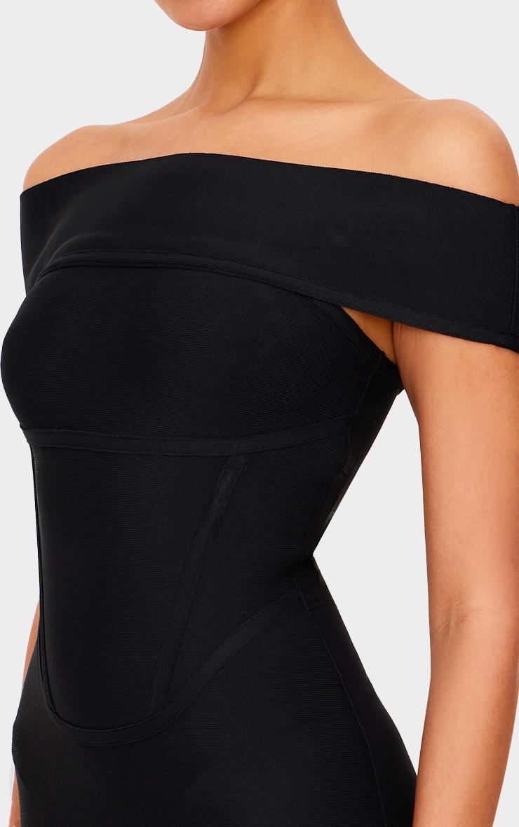 Black Bandage Corset Detail Off The Shoulder Mini Dress Product Image