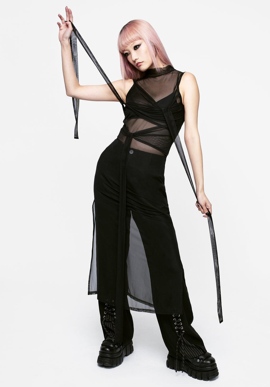 Madison Ruched Mesh Midaxi Dress Product Image