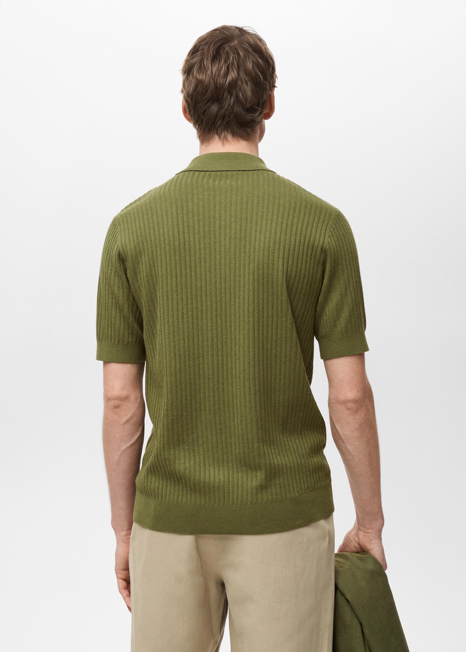 Rib-knit cotton-blend polo shirt - Men | MANGO USA Product Image
