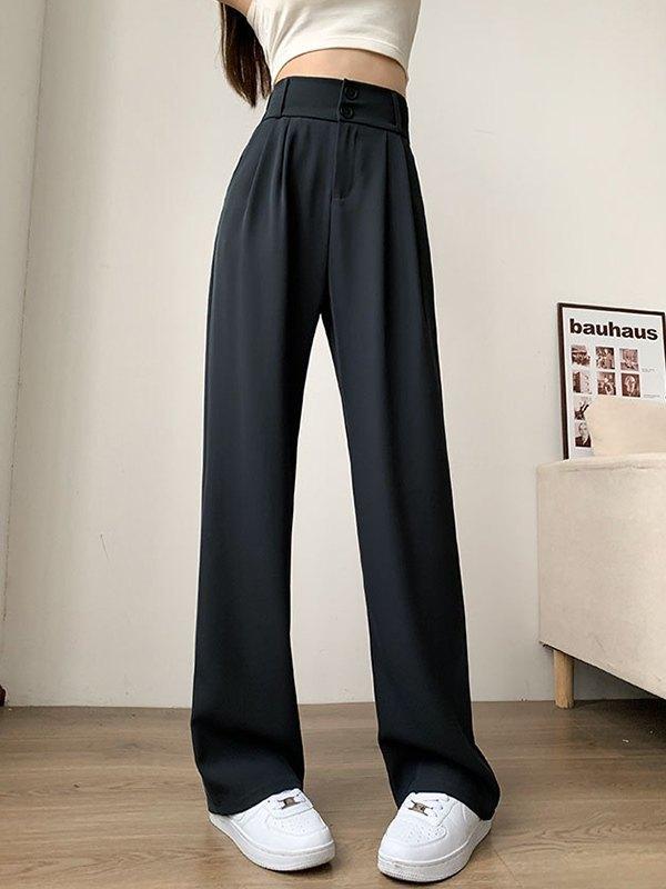 Black Straight Leg Pleated Tailored Pants Product Image